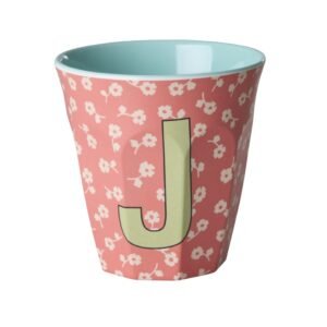 Vaikiškas puodelis su gėlytėmis ir raide J