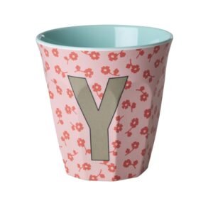 Vaikiškas puodelis su gėlytėmis ir raide Y