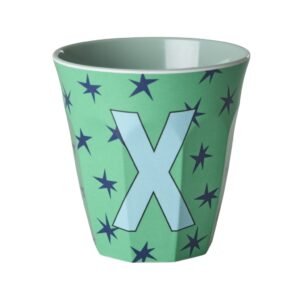 Vaikiškas puodelis su žvaigždutėmis ir raide X