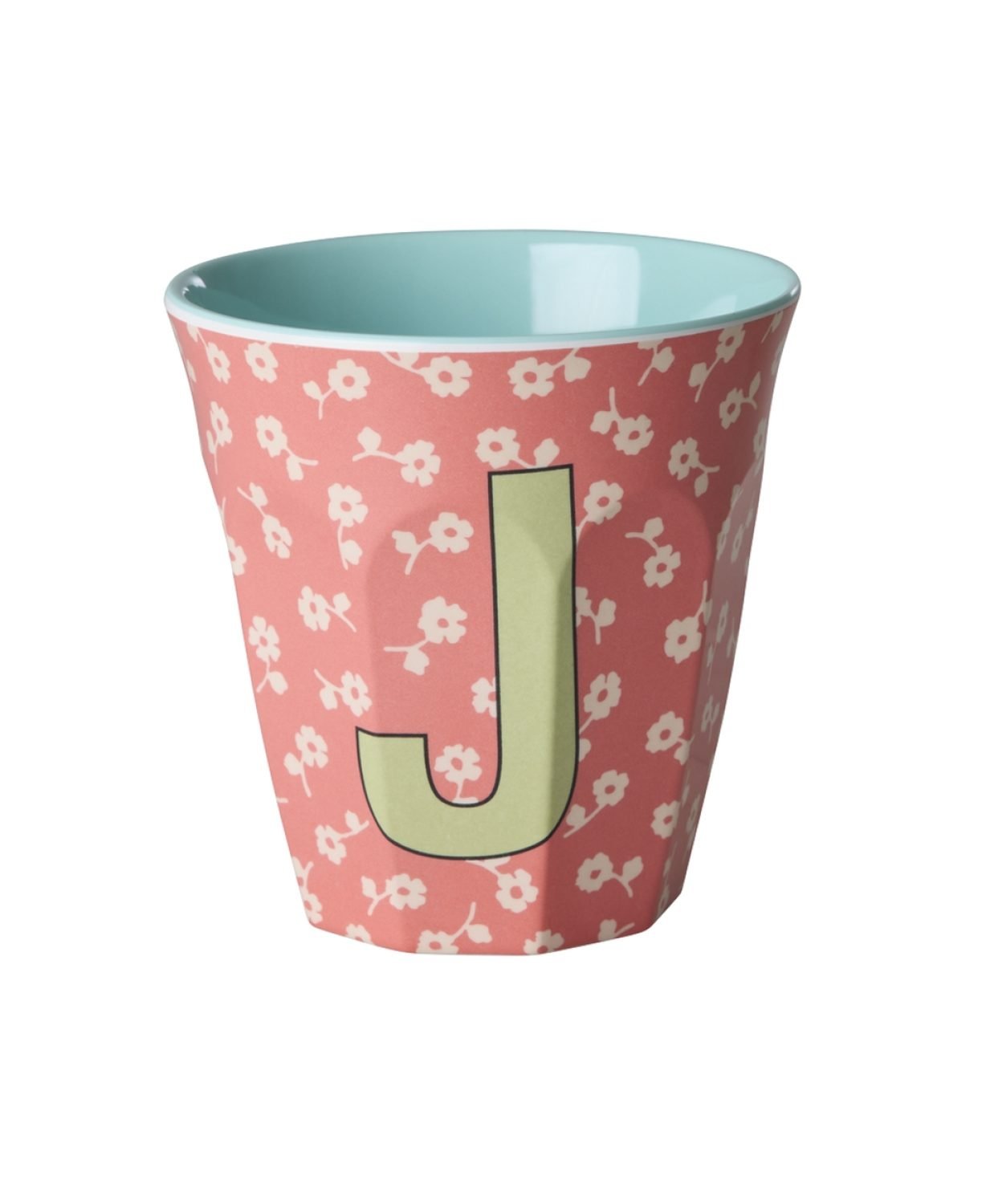 Vaikiškas puodelis su gėlytėmis ir raide J