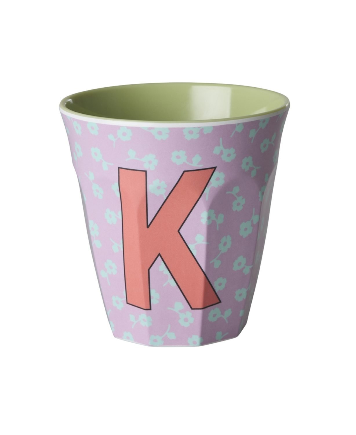 Vaikiškas puodelis su gėlytėmis ir raide K