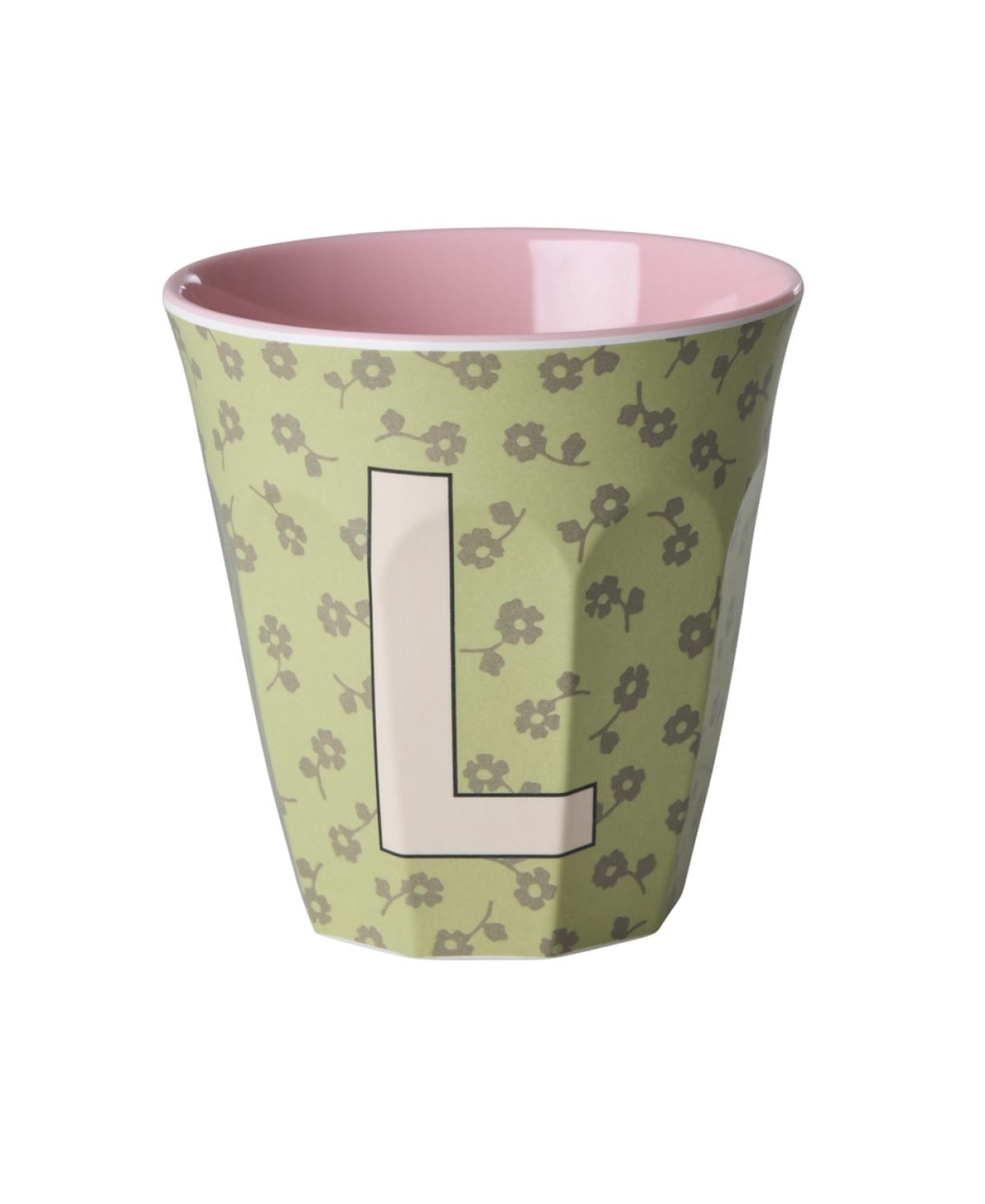 Vaikiškas puodelis su gėlytėmis ir raide L