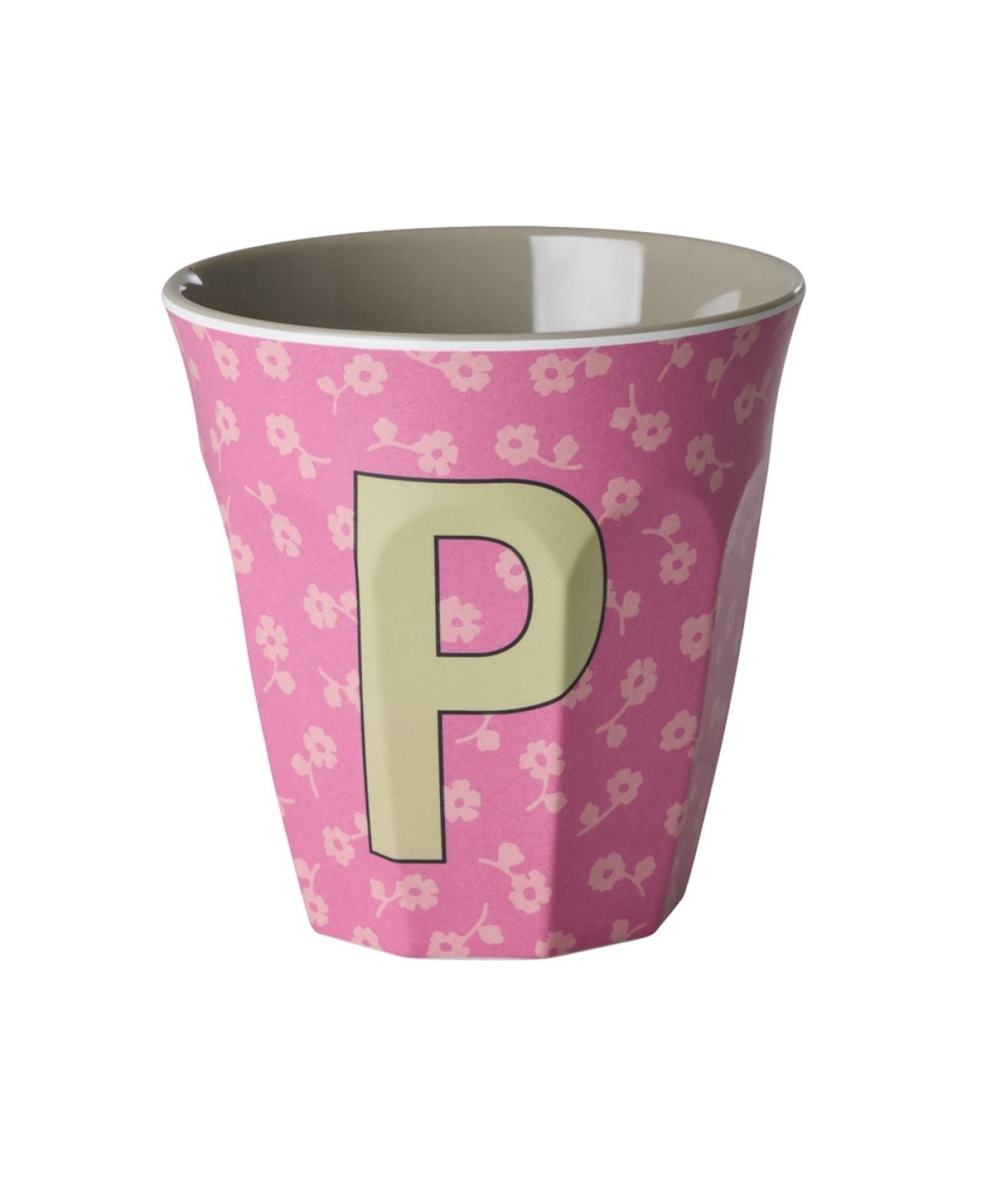 Vaikiškas puodelis su gėlytėmis ir raide P