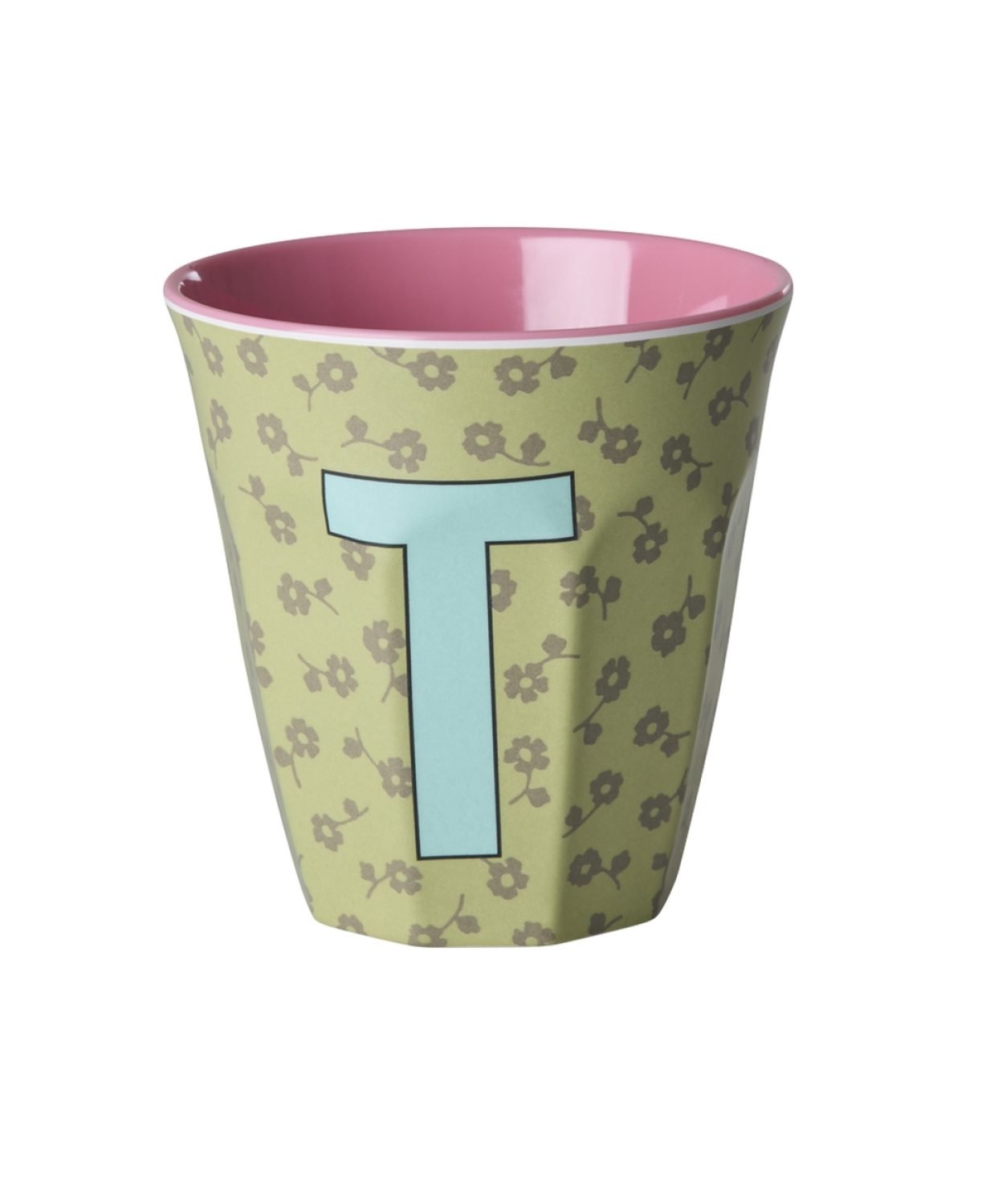 Vaikiškas puodelis su gėlytėmis ir raide T