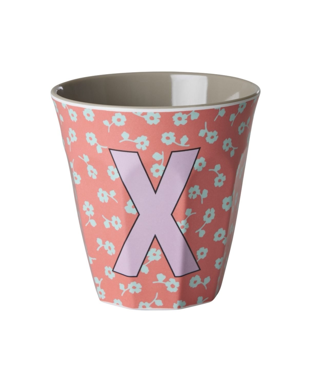 Vaikiškas puodelis su gėlytėmis ir raide X