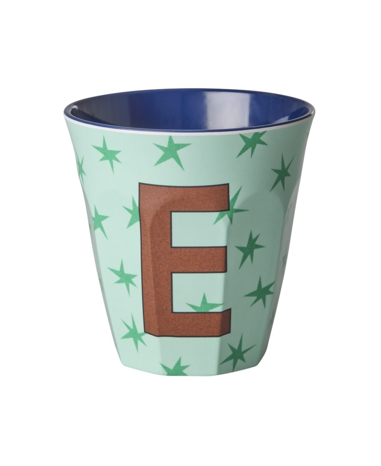 Vaikiškas puodelis su raide E ir žvaigžudėtimis